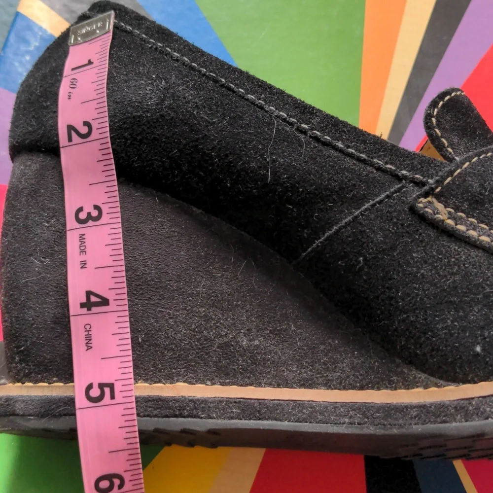 Dr. Scholl's Black Suede Women's Loafers, New, 9 1/2 M, Wedge Heels, Zenith